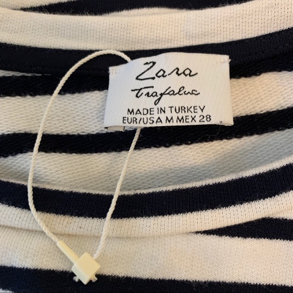 ZARA Trafaluc Bead Embellished Striped Crop Long Sleeve Blouse Women's Size M - Picture 3 of 6